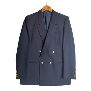 Vtg Sasson Sports Coat Blazer Wool Double Breasted Gold Tone Metal Buttons 80s